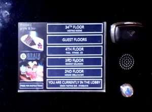 Screen-based electronic panel used to select elevator destinations at the Hyatt Vancouver Hotel.