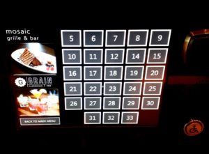 Screen-based electronic panel showing guest floors at the Hyatt Vancouver Hotel.